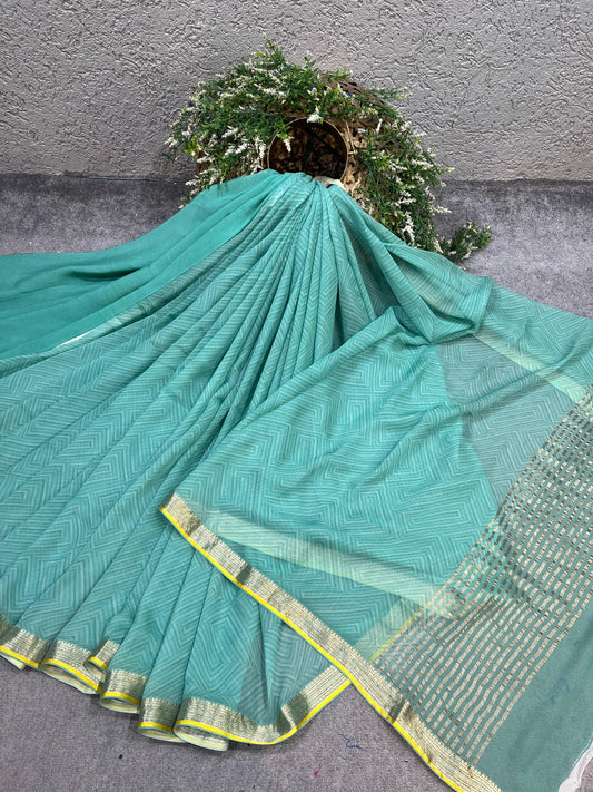 BLUE PURE HANDLOOM CHIFFON SAREE