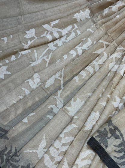IVORY BEIGE PURE HANDLOOM JAMDANI SAREE