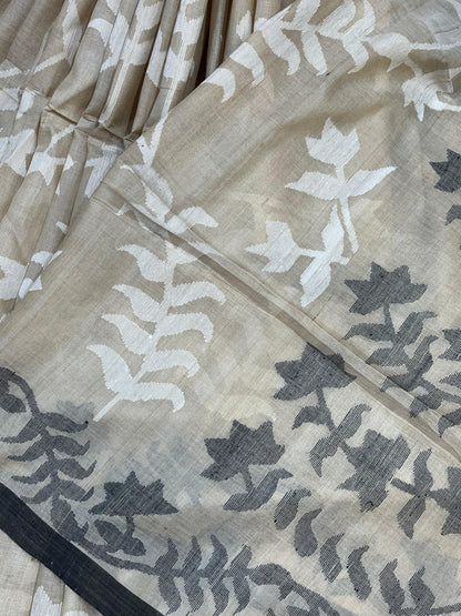 IVORY BEIGE PURE HANDLOOM JAMDANI SAREE