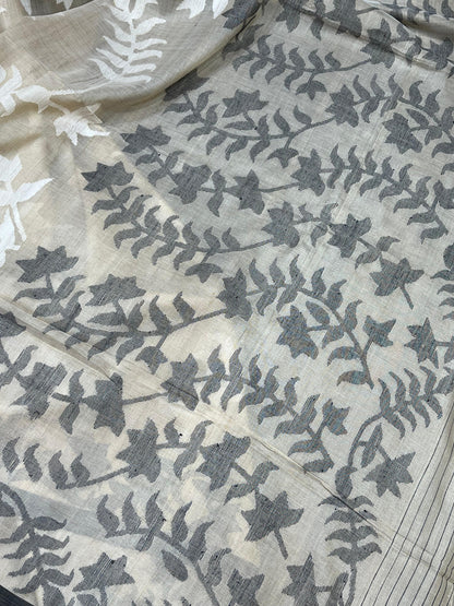 IVORY BEIGE PURE HANDLOOM JAMDANI SAREE