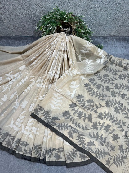 IVORY BEIGE PURE HANDLOOM JAMDANI SAREE