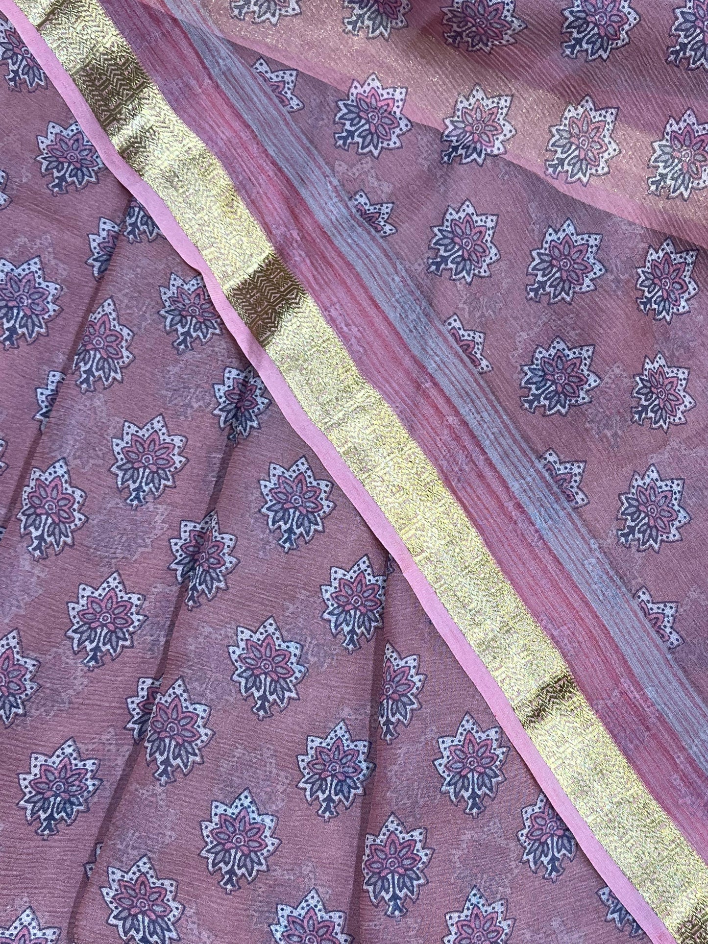 DUSTY ROSE PURE HANDLOOM CHIFFON SAREE