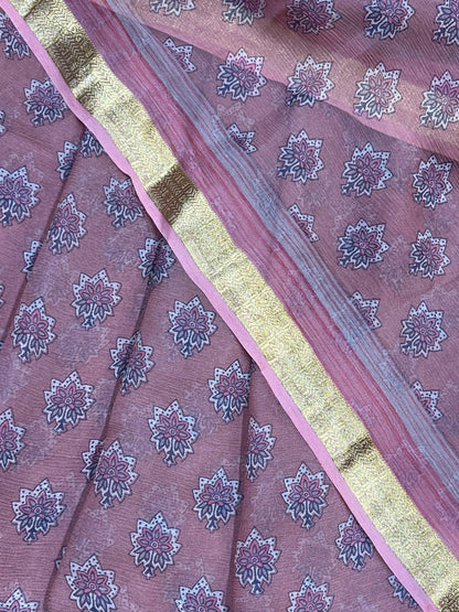 DUSTY ROSE PURE HANDLOOM CHIFFON SAREE