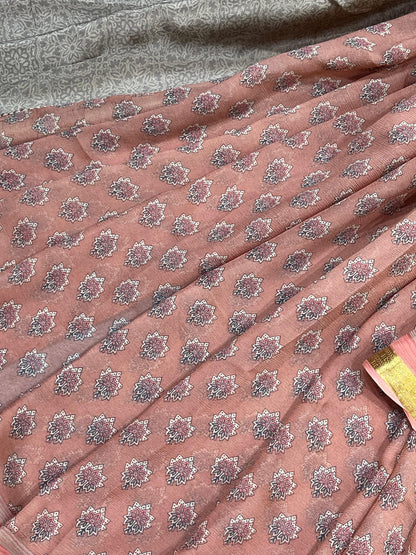 DUSTY ROSE PURE HANDLOOM CHIFFON SAREE