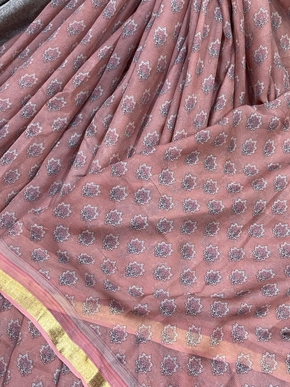 DUSTY ROSE PURE HANDLOOM CHIFFON SAREE