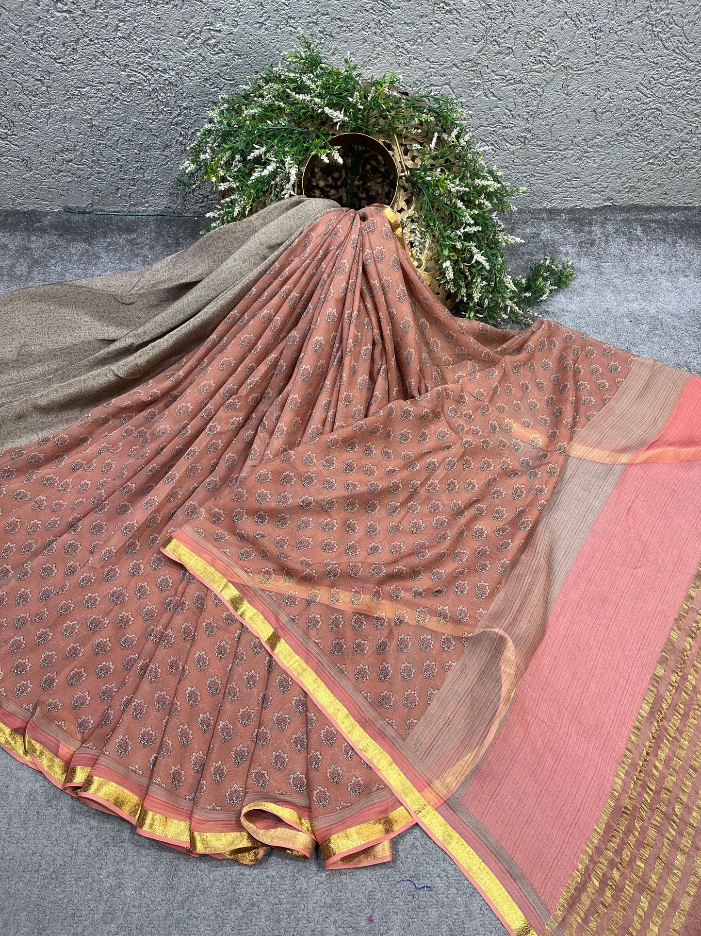 DUSTY ROSE PURE HANDLOOM CHIFFON SAREE