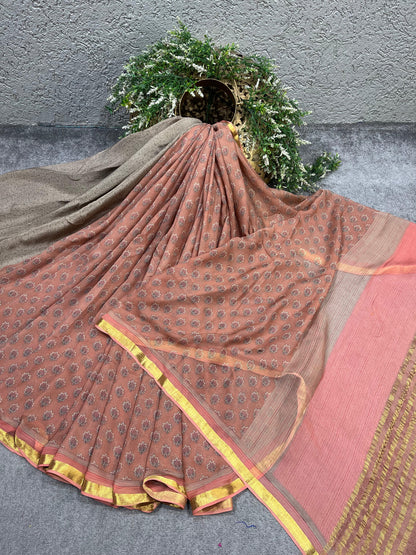 DUSTY ROSE PURE HANDLOOM CHIFFON SAREE