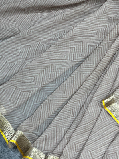 GREY PURE HANDLOOM CHIFFON SAREE