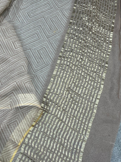 GREY PURE HANDLOOM CHIFFON SAREE