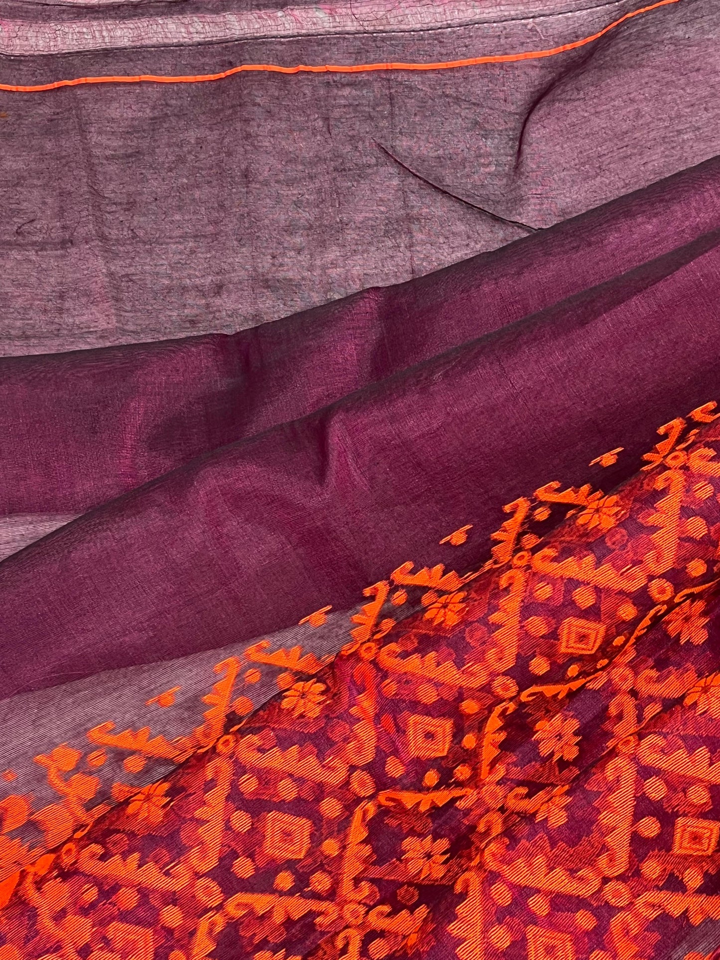 DARK MAROON PURE HANDLOOM BENGAL JAMDANI SAREE