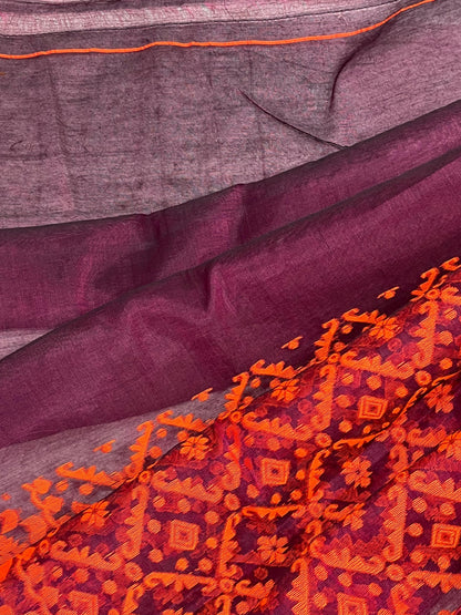 DARK MAROON PURE HANDLOOM BENGAL JAMDANI SAREE