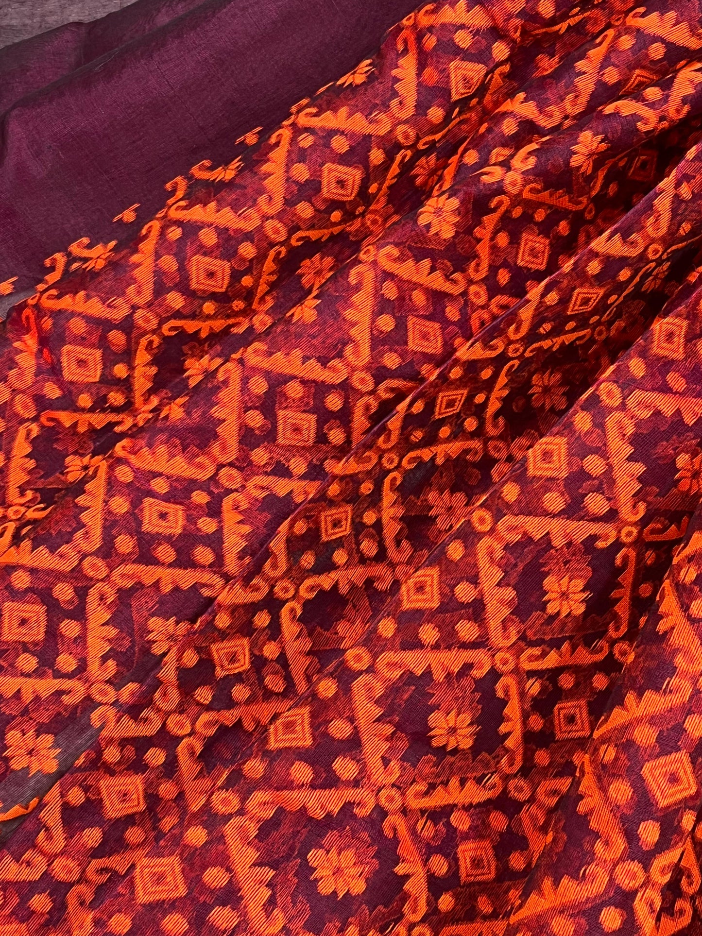 DARK MAROON PURE HANDLOOM BENGAL JAMDANI SAREE
