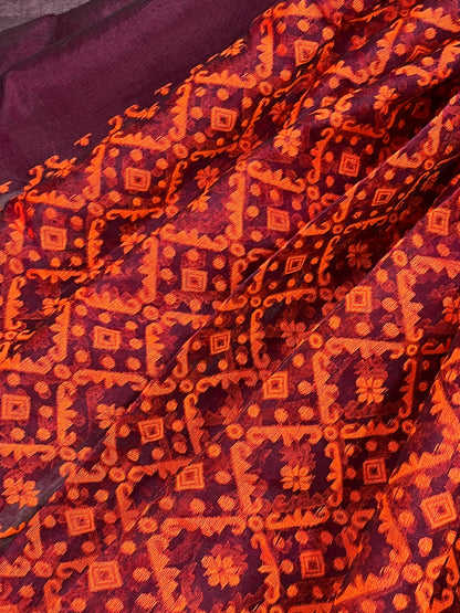 DARK MAROON PURE HANDLOOM BENGAL JAMDANI SAREE
