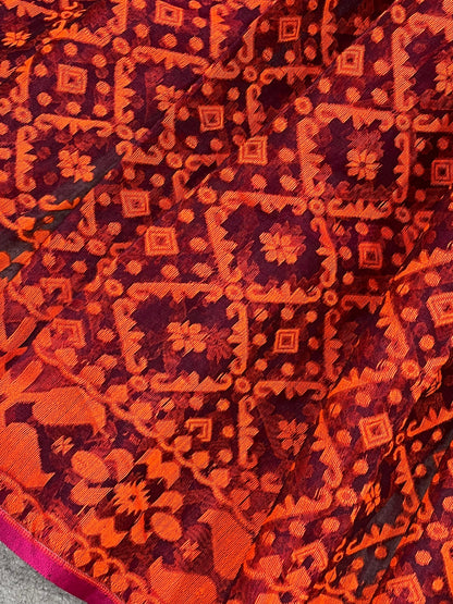DARK MAROON PURE HANDLOOM BENGAL JAMDANI SAREE