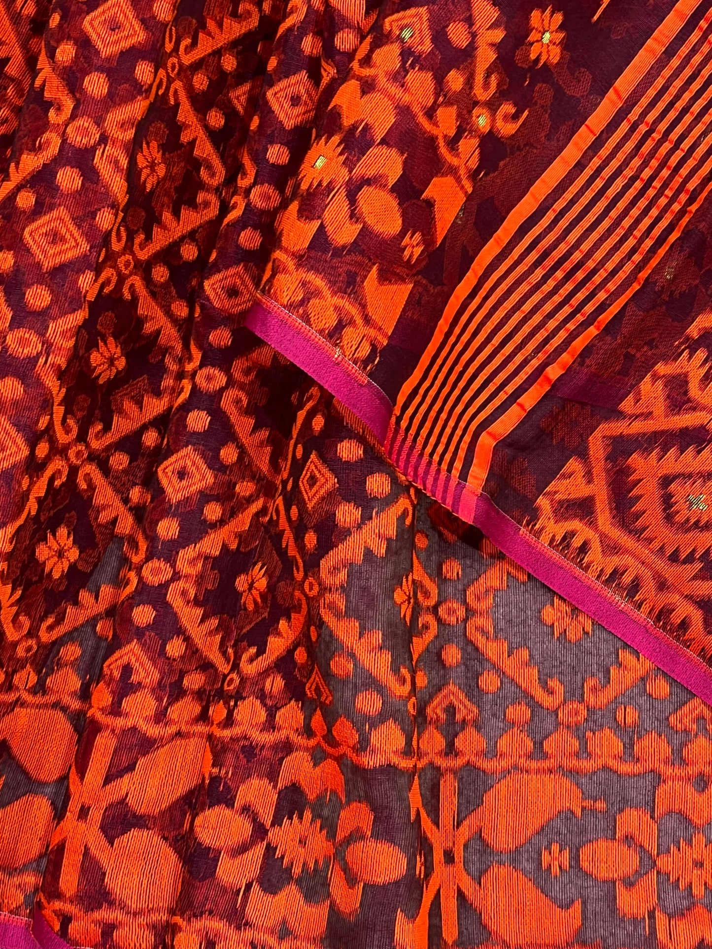 DARK MAROON PURE HANDLOOM BENGAL JAMDANI SAREE