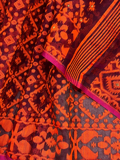 DARK MAROON PURE HANDLOOM BENGAL JAMDANI SAREE