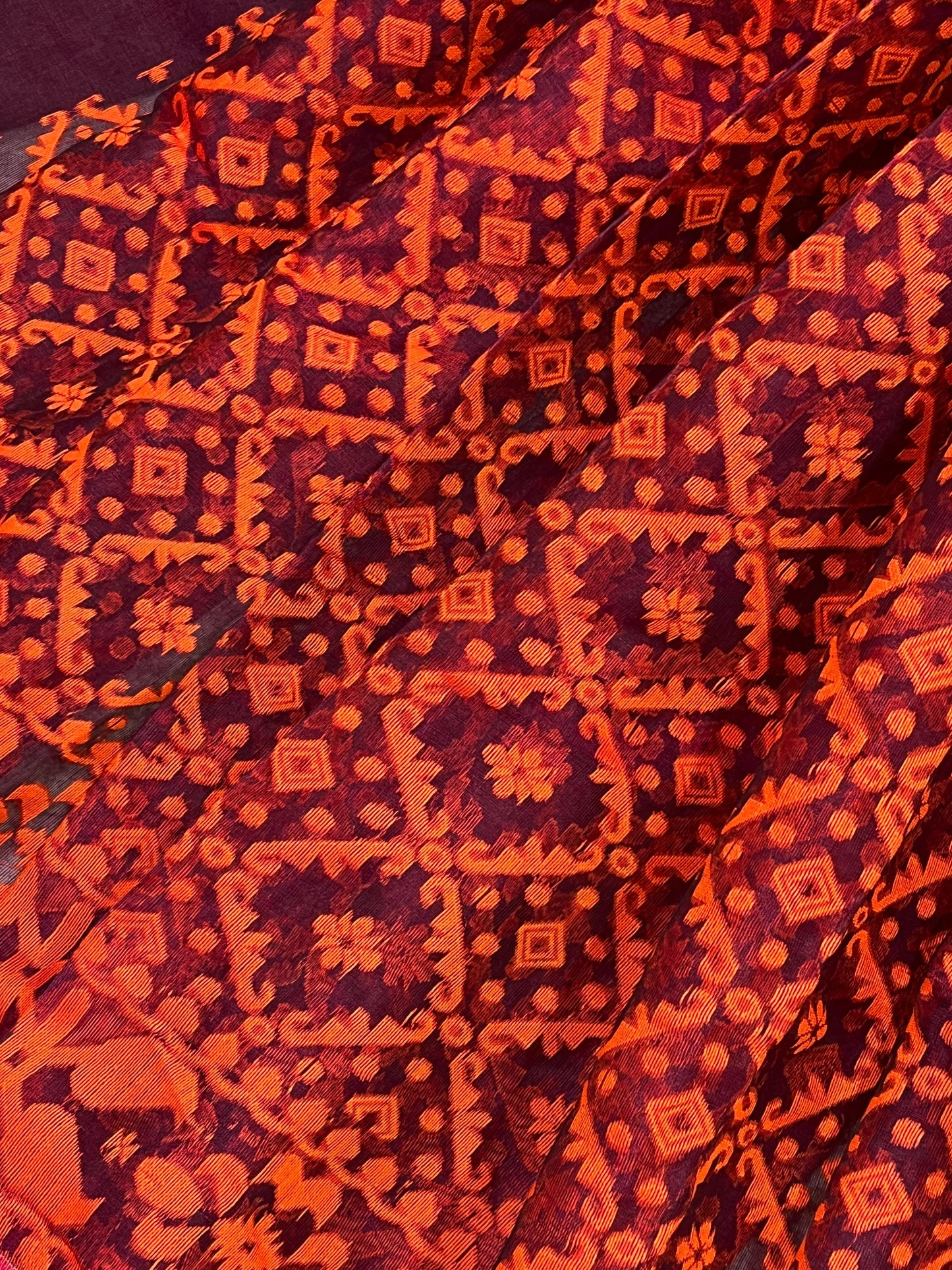 DARK MAROON PURE HANDLOOM BENGAL JAMDANI SAREE