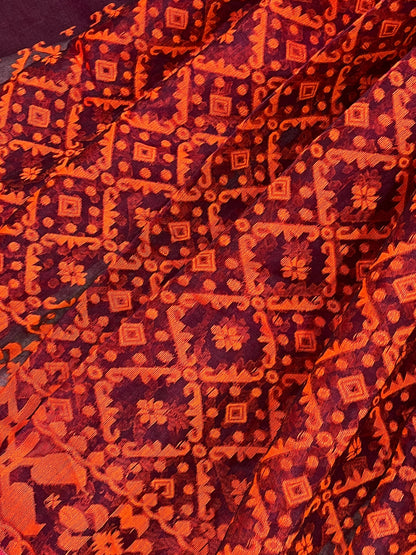 DARK MAROON PURE HANDLOOM BENGAL JAMDANI SAREE