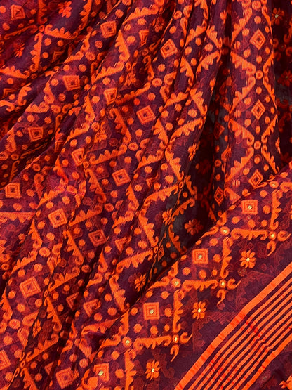DARK MAROON PURE HANDLOOM BENGAL JAMDANI SAREE