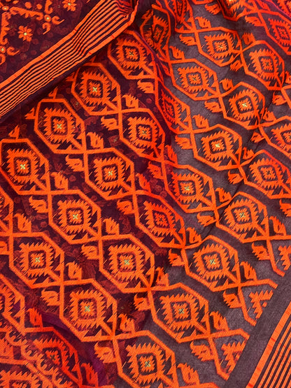 DARK MAROON PURE HANDLOOM BENGAL JAMDANI SAREE