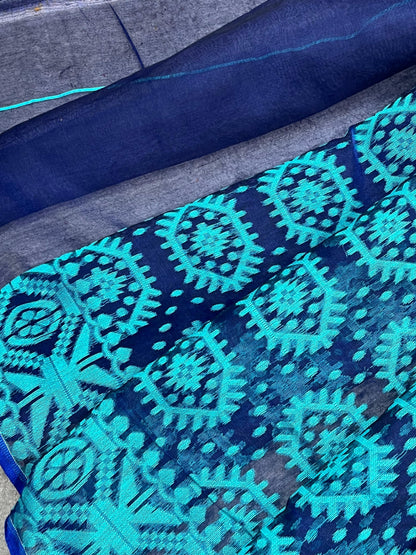 BLUE PURE HANDLOOM BENGAL JAMDANI SAREE
