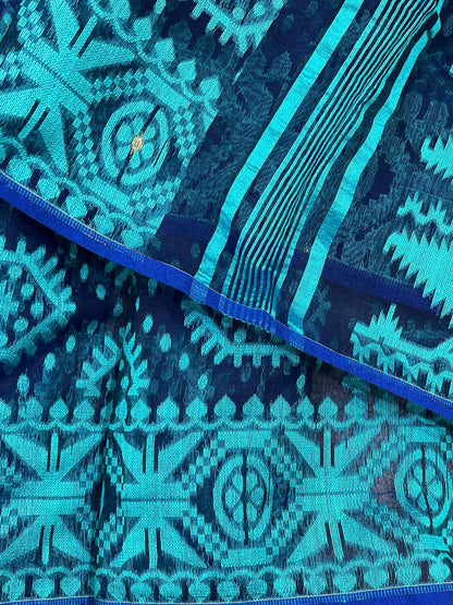 BLUE PURE HANDLOOM BENGAL JAMDANI SAREE