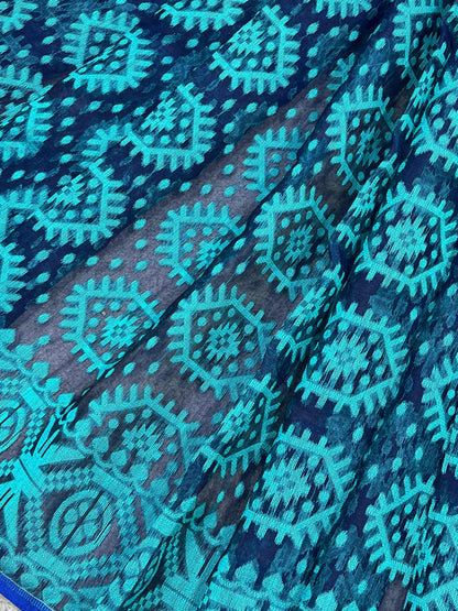 BLUE PURE HANDLOOM BENGAL JAMDANI SAREE