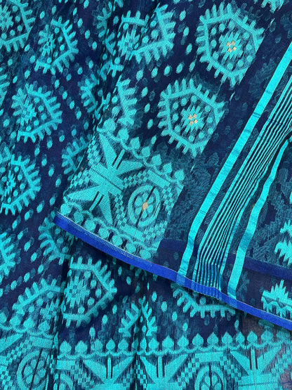 BLUE PURE HANDLOOM BENGAL JAMDANI SAREE