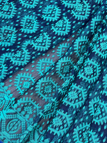 BLUE PURE HANDLOOM BENGAL JAMDANI SAREE
