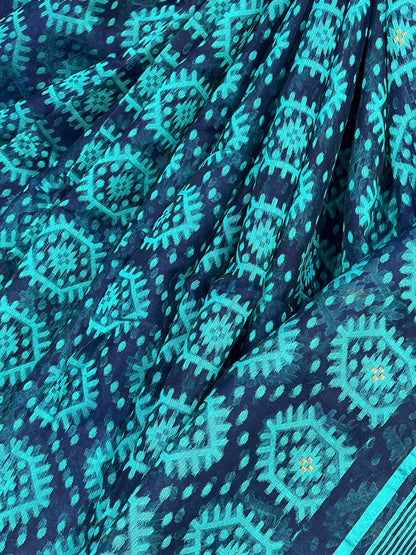 BLUE PURE HANDLOOM BENGAL JAMDANI SAREE