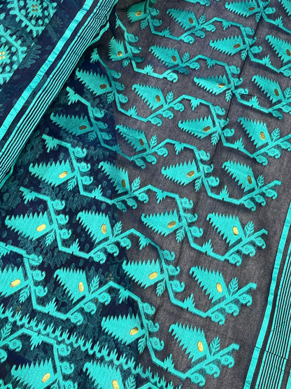 BLUE PURE HANDLOOM BENGAL JAMDANI SAREE