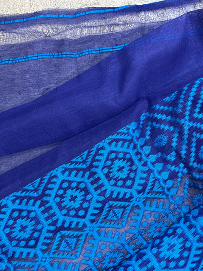 BLUE PURE HANDLOOM BENGAL JAMDANI SAREE