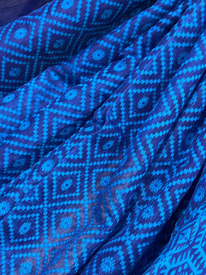 BLUE PURE HANDLOOM BENGAL JAMDANI SAREE