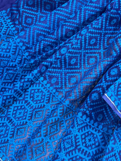 BLUE PURE HANDLOOM BENGAL JAMDANI SAREE