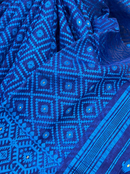 BLUE PURE HANDLOOM BENGAL JAMDANI SAREE