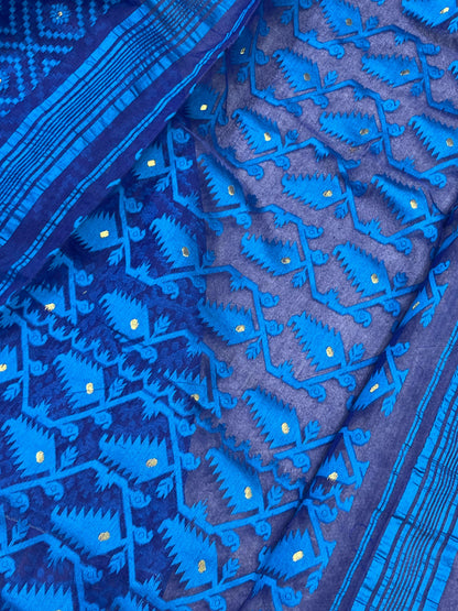 BLUE PURE HANDLOOM BENGAL JAMDANI SAREE