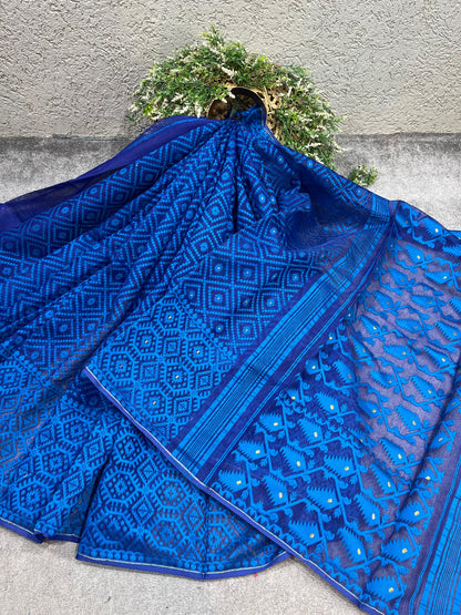 BLUE PURE HANDLOOM BENGAL JAMDANI SAREE