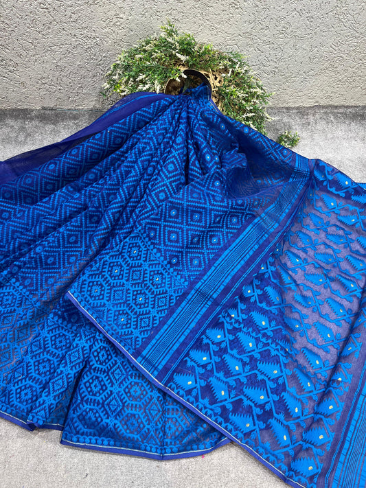 BLUE PURE HANDLOOM BENGAL JAMDANI SAREE