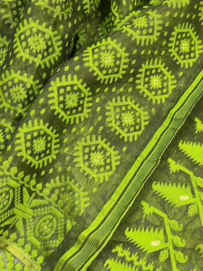 GREEN PURE HANDLOOM BENGAL JAMDANI SAREE