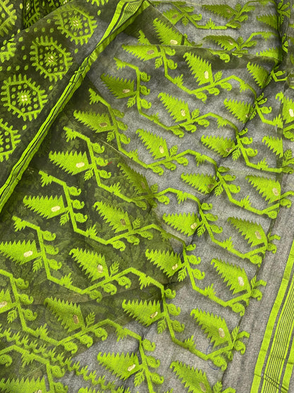 GREEN PURE HANDLOOM BENGAL JAMDANI SAREE