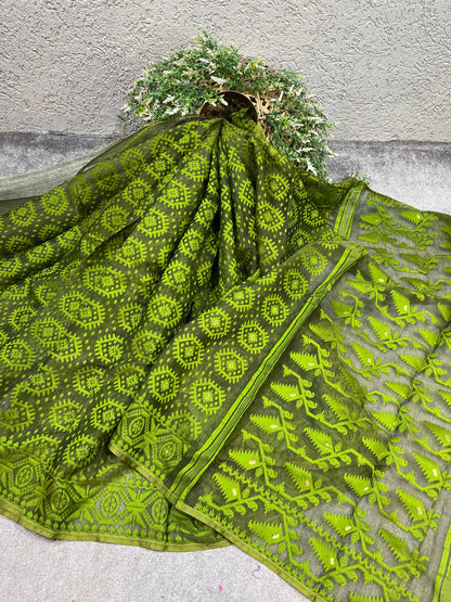 GREEN PURE HANDLOOM BENGAL JAMDANI SAREE