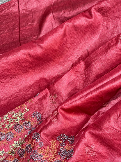 RED PURE HANDLOOM TASSAR SAREE