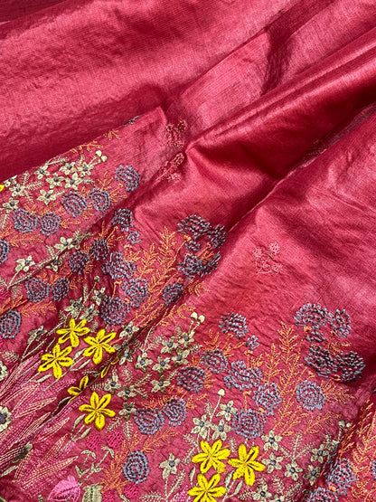 RED PURE HANDLOOM TASSAR SAREE