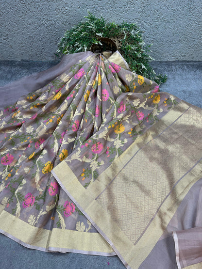 MAUVE KORA PURE HANDLOOM BANARASI SAREE