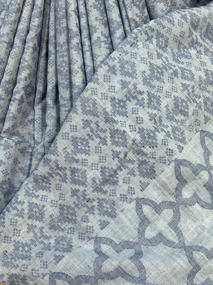 GREY PURE HANDLOOM MUSLIN JAMDANI SAREE