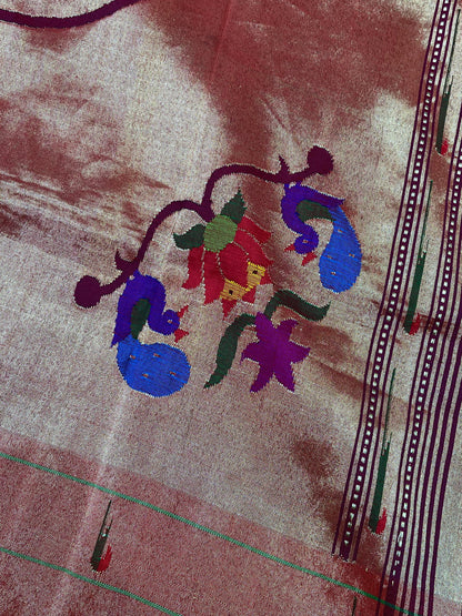 WINE SILK PURE HANDLOOM PAITHANI SAREE