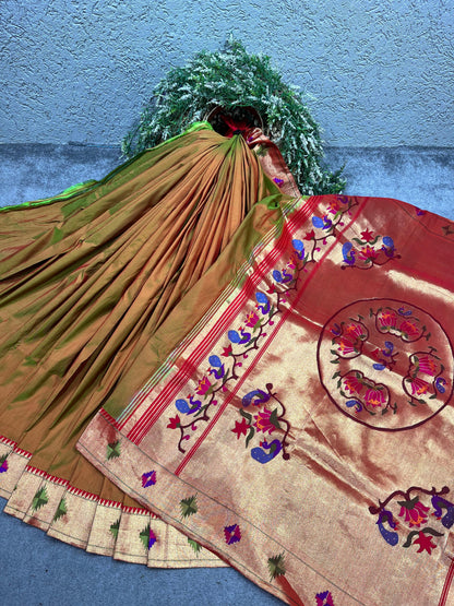 TWO TONE GREEN SILK PURE HANDLOOM PAITHANI SAREE