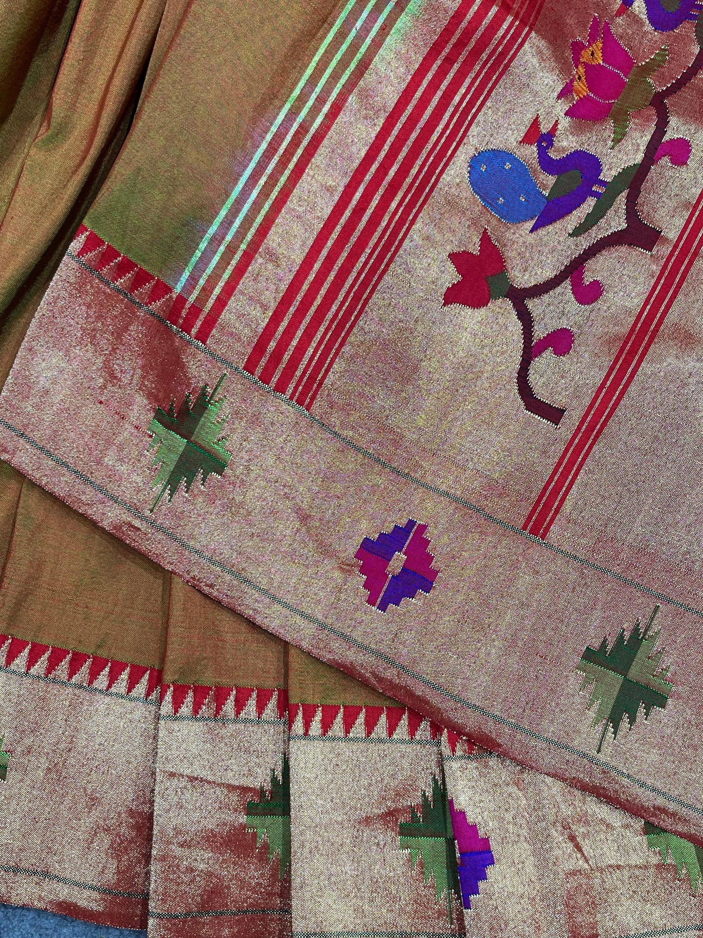 TWO TONE GREEN SILK PURE HANDLOOM PAITHANI SAREE