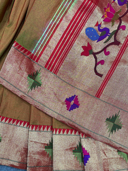 TWO TONE GREEN SILK PURE HANDLOOM PAITHANI SAREE