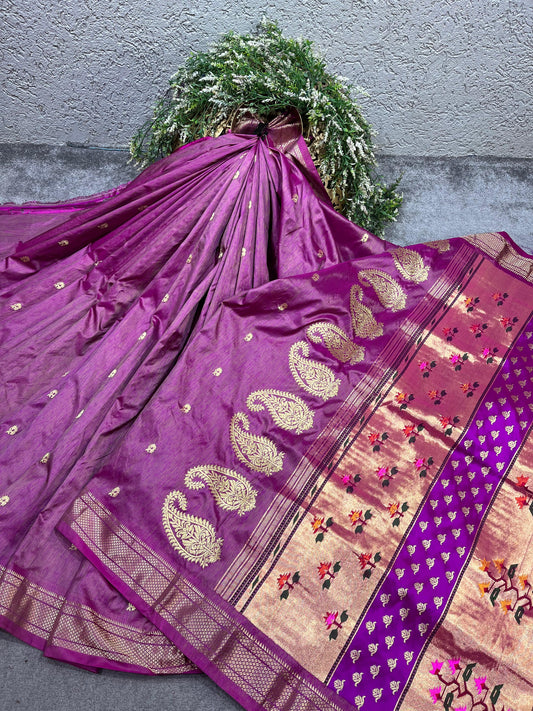 PURPLE SILK PURE HANDLOOM PAITHANI SAREE